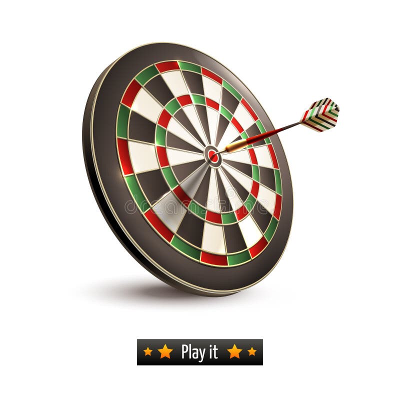 Darts board goal target competition realistic isolated on white background vector illustration. Darts board goal target competition realistic isolated on white background vector illustration