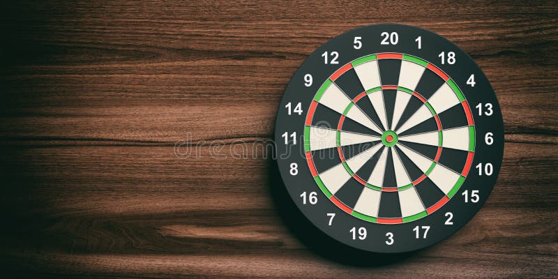 3d rendering colorful darts board on wooden background. 3d rendering colorful darts board on wooden background