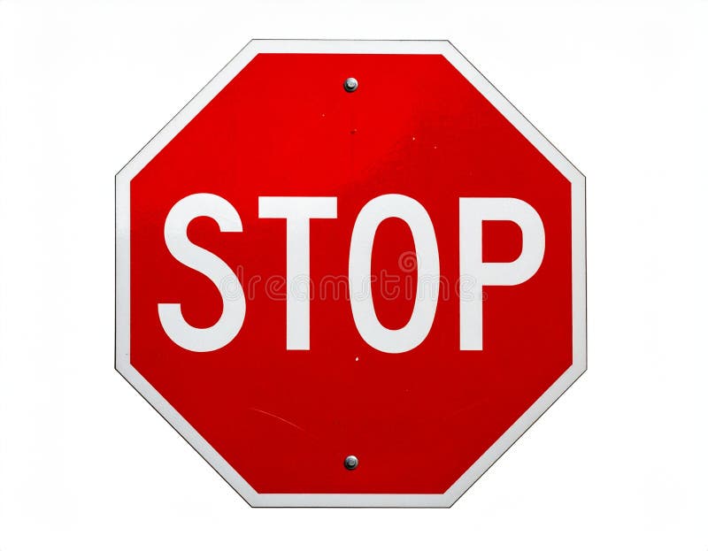 Panneau de stop octogonal rouge avec bordure blanche et texte \'STOP\' en blanc et en gras illustration stock