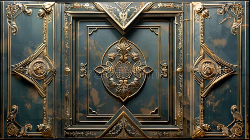 Panneau décoratif doré et vert avec un design floral complexe illustration libre de droits