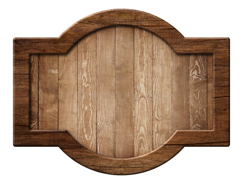 Panneau ou plat en bois arrondi de signe fait du bois naturel et avec le cadre foncé photo libre de droits Panneau ou plat en bois arrondi de signe fait du bois naturel et avec le cadre foncé photo libre de droits