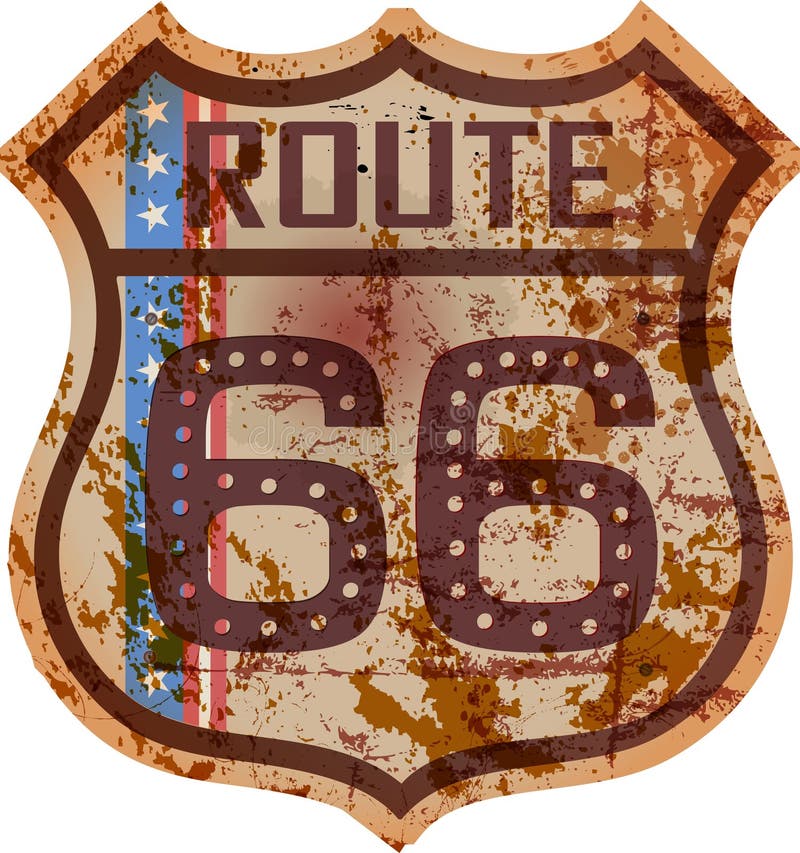 Panneau routier de l'itinéraire 66 de vintage, rétro style, illustration fictive, grun illustration de vecteur Panneau routier de l'itinéraire 66 de vintage, rétro style, illustration fictive, grun illustration de vecteur