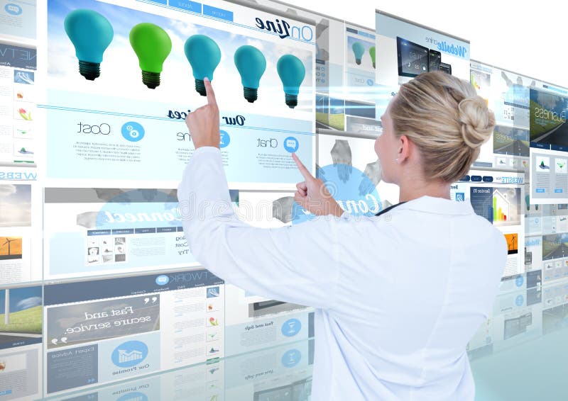panneaux avec des sites Web (bleus) avec le docteur de jeune femme photographie stock libre de droits panneaux avec des sites Web (bleus) avec le docteur de jeune femme photographie stock libre de droits