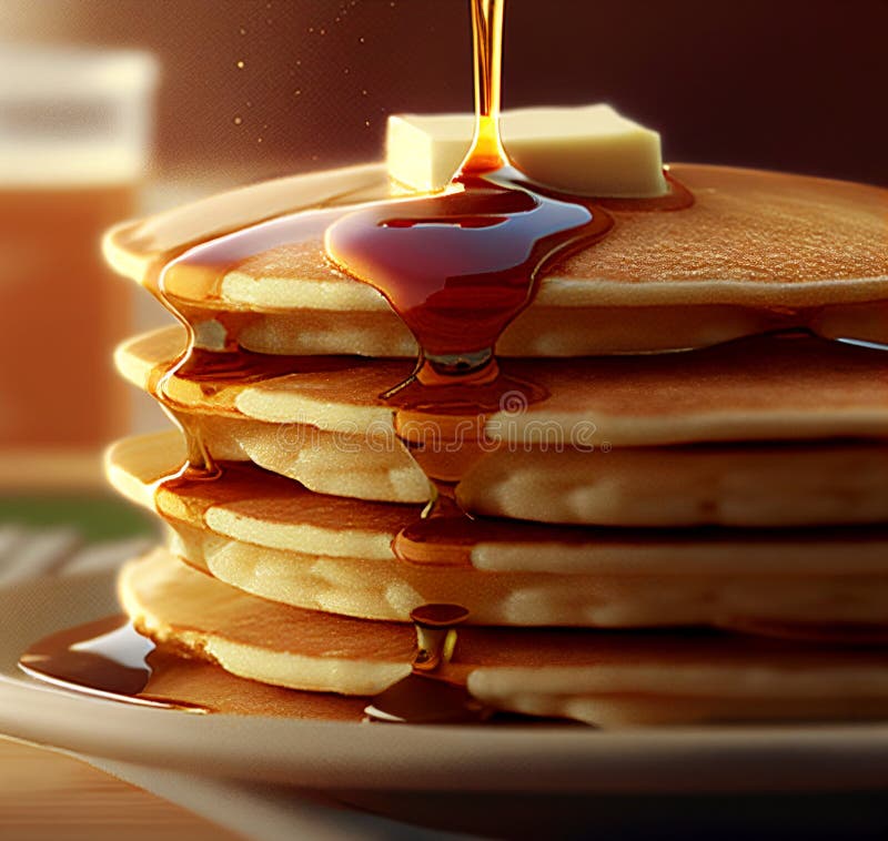 Pannkakor med smör och honungsillustration, sluten vy på utsökta pannkakor skorpor, söt hemgjord öken stock illustrationer