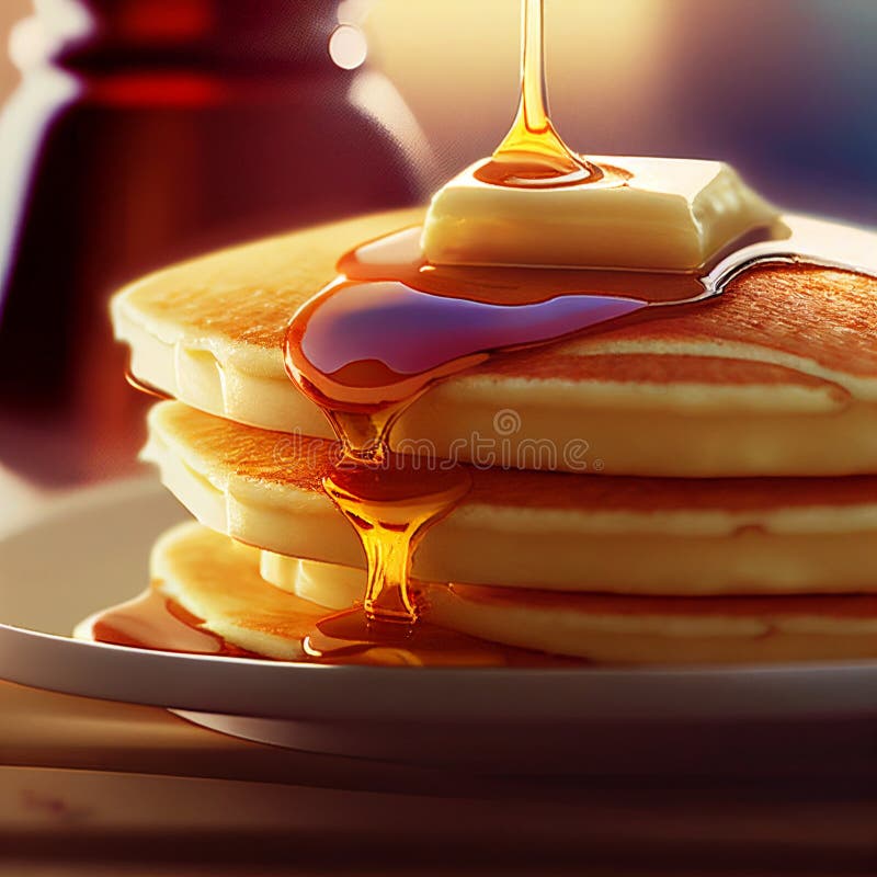 Pannkakor med smör och honungsillustration, sluten vy på utsökta pannkakor skorpor, söt hemgjord öken vektor illustrationer