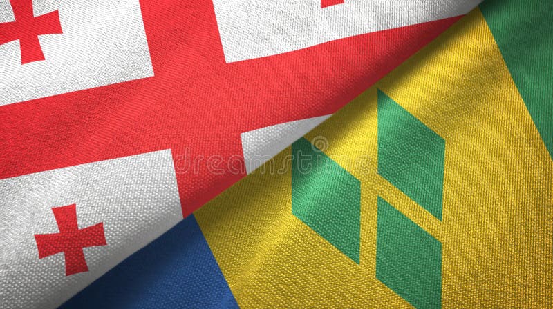 Panno del tessuto delle bandiere di Saint Vincent e Grenadine e di Georgia due illustrazione di stock Panno del tessuto delle bandiere di Saint Vincent e Grenadine e di Georgia due illustrazione di stock
