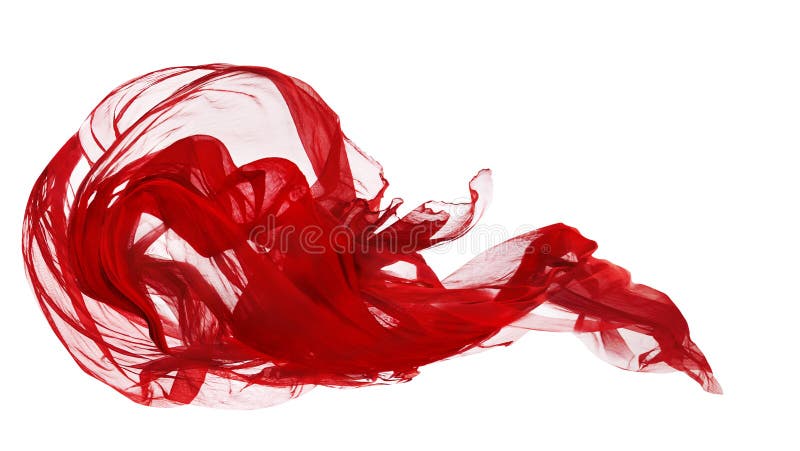 Pano vermelho isolado sobre o fundo branco, movimento do gelo da tela, matéria têxtil de ondulação do voo