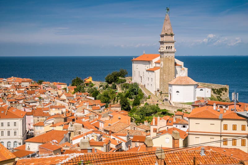 Panorama av härliga Piran, Slovenien arkivfoto Panorama av härliga Piran, Slovenien arkivfoto