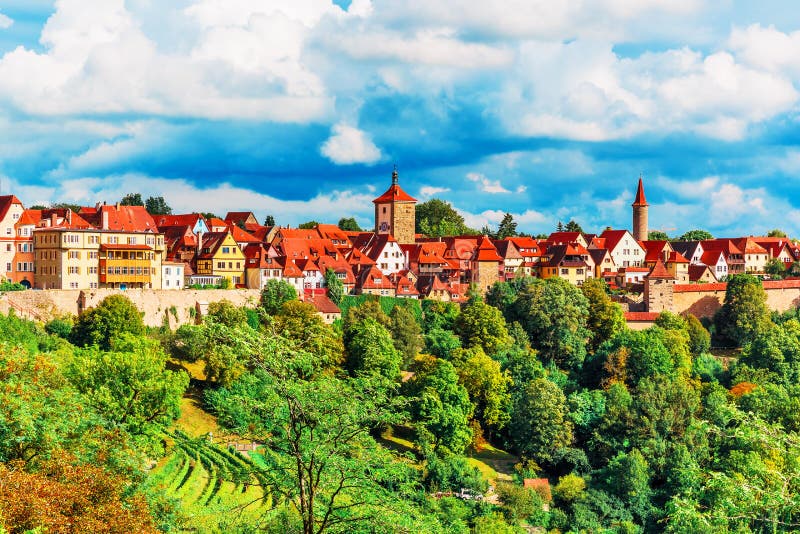 Panorama av Rothenburg obder Tauber, Tyskland