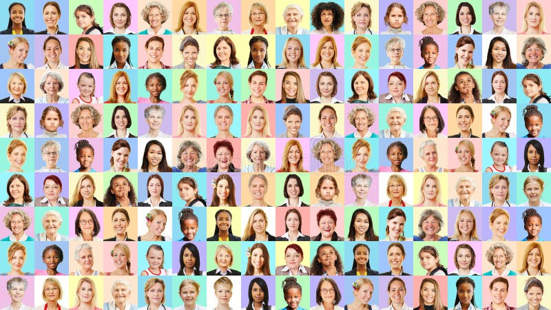 Panorama avec des portraits de femmes aux milieux colorés photo stock
