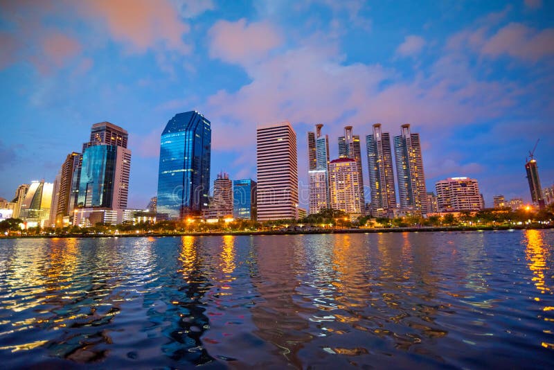 Bangkok city at night with reflection of skyline, Bangkok,Thailand stock image Bangkok city at night with reflection of skyline, Bangkok,Thailand stock image
