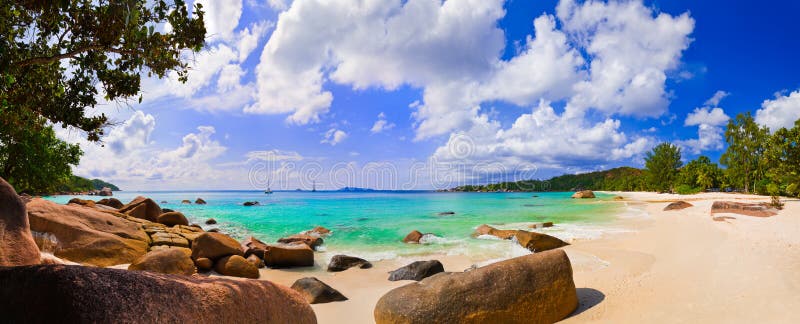 Panorama of beach Anse Lazio, Seychelles