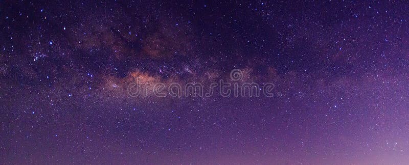 Panorama blue night sky milky way and star on dark background.Universe filled with stars, nebula and galaxy with noise and grain.P