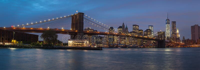 Panorama of Brooklyn Bridge, NYC Stock Photo - Image of apple, downtown ...