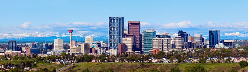 Panorama of Calgary and Rocky Mountains