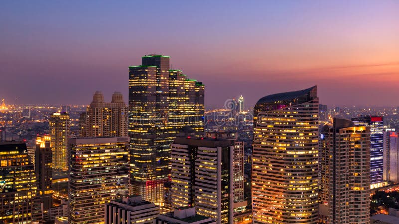 Panorama Cityscape view of Bangkok modern office business building in business zone