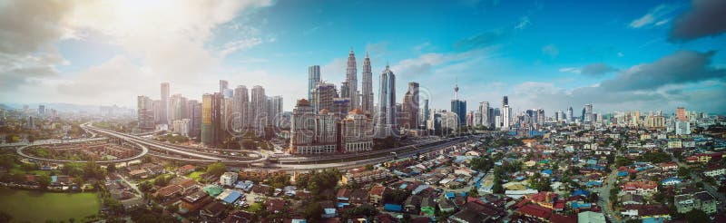 Panorama aerial view in the middle of Kuala Lumpur cityscape skyline