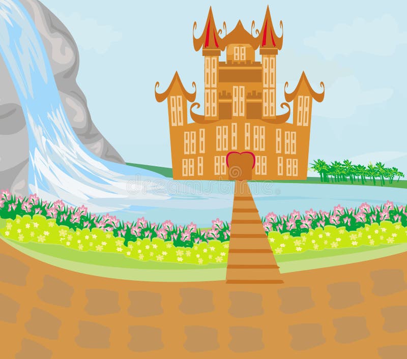 Panorama com castelo medieval ilustração do vetor