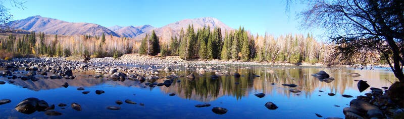 Mountain tree and lake panorama in hemu,xiniang,China. Mountain tree and lake panorama in hemu,xiniang,China