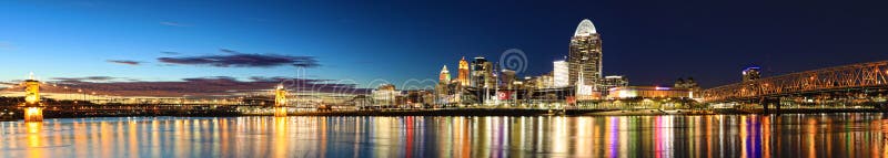 Panorama de horizon van van Cincinnati, Ohio bij nacht royalty-vrije stock afbeeldingen Panorama de horizon van van Cincinnati, Ohio bij nacht royalty-vrije stock afbeeldingen