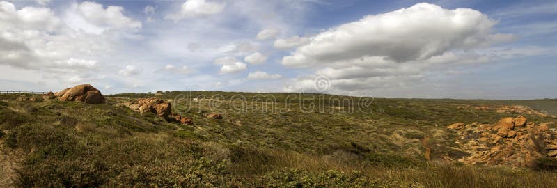 Panorama de l'Australie occidentale de Yallingup de dunes nues photographie stock libre de droits Panorama de l'Australie occidentale de Yallingup de dunes nues photographie stock libre de droits