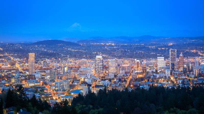 Portland Oregon city panorama from Pittock Mansion at night, Oregon, USA, America. Portland Oregon city panorama from Pittock Mansion at night, Oregon, USA, America