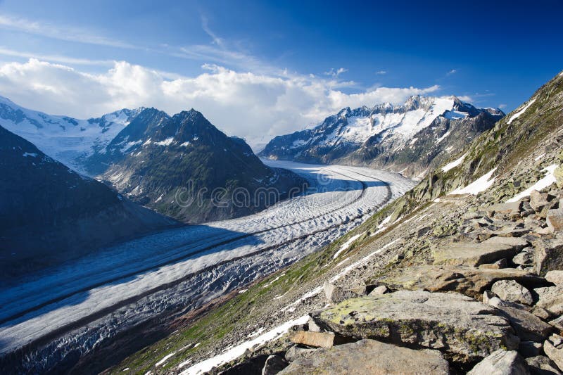 Panorama de la montaña del glaciar de Aletsch fotografía de archivo Panorama de la montaña del glaciar de Aletsch fotografía de archivo