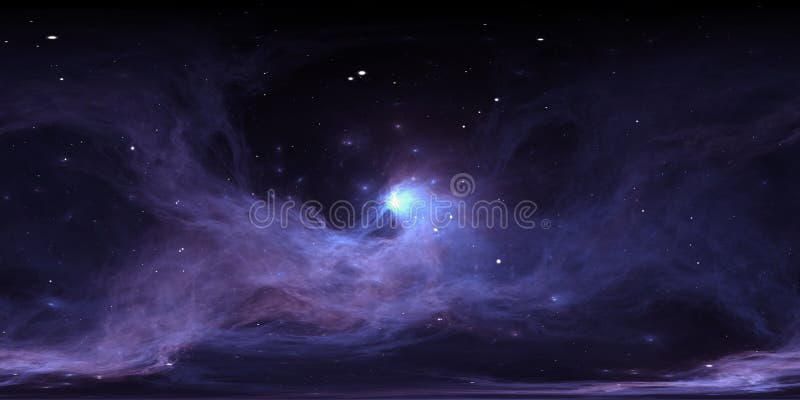 Panorama de la nebulosa del espacio de 360 grados, proyección equirectangular, mapa del ambiente Panorama esférico de HDRI Fondo stock de ilustración