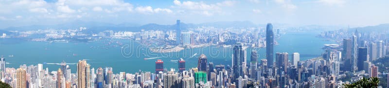 Panorama de la opinión aérea de Hong Kong imagen de archivo libre de regalías Panorama de la opinión aérea de Hong Kong imagen de archivo libre de regalías