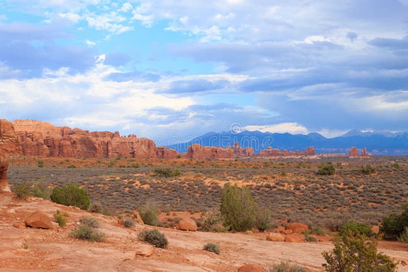 Panorama de los arcos parque nacional, Utah EE.UU. fotos de archivo libres de regalías Panorama de los arcos parque nacional, Utah EE.UU. fotos de archivo libres de regalías
