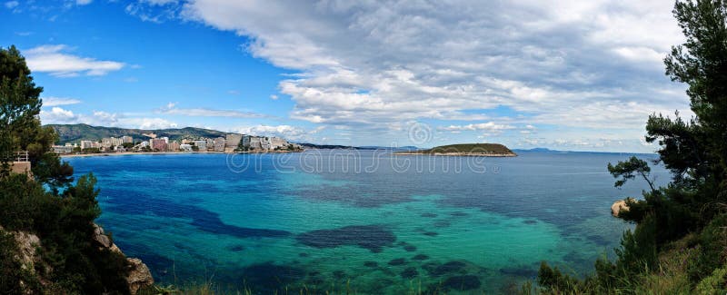 Panorama of Magaluf in spring, Spain. Summer blue sea. Panorama of Magaluf in spring, Spain. Summer blue sea