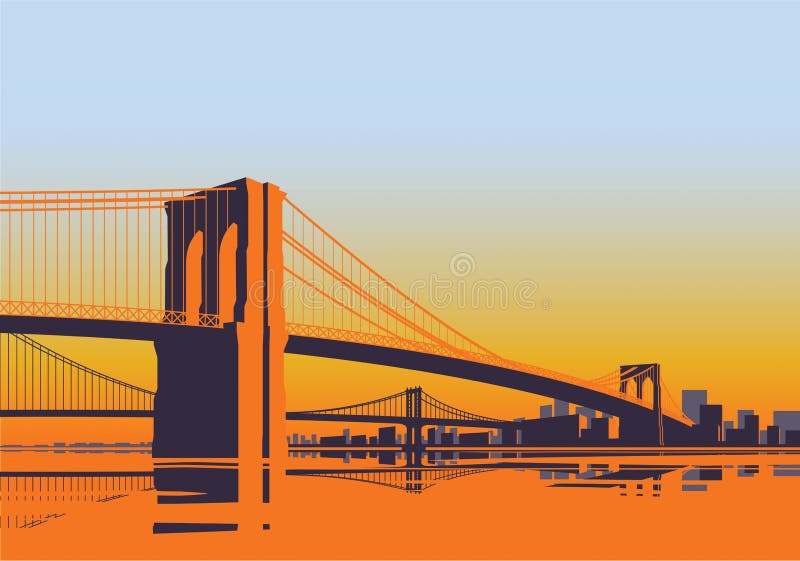 Panorama de pont de Brooklyn dans le lever de soleil New York City de matin