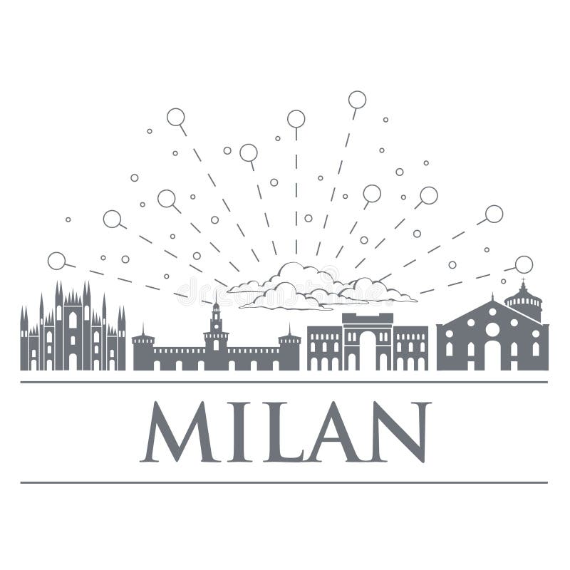Panorama dei distintivi, icone, simboli dell'Italia Gli oggetti sono colore grigio nobile Città di Milano illustrazione vettoriale Panorama dei distintivi, icone, simboli dell'Italia Gli oggetti sono colore grigio nobile Città di Milano illustrazione vettoriale