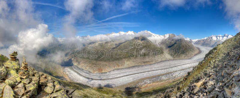 Panorama del glaciar de Aletsch, Suiza fotografía de archivo Panorama del glaciar de Aletsch, Suiza fotografía de archivo