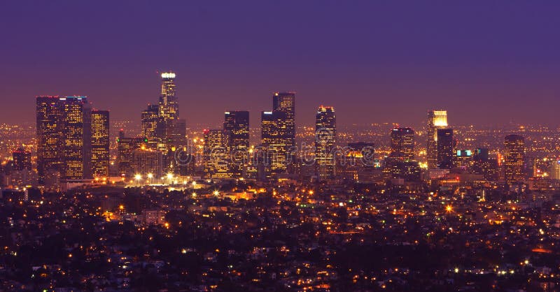 Los Angeles Skyline Panorama at Sunset with Downtown and Urban Sprawl. Los Angeles Skyline Panorama at Sunset with Downtown and Urban Sprawl