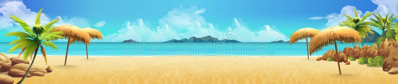 Panorama del mare, spiaggia tropicale Vettore