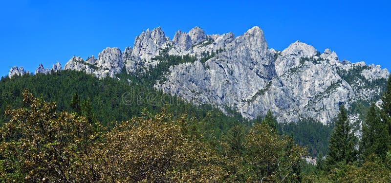 Panorama of stone spires, Castle Crags State Park near Dunsmuir, California. Panorama of stone spires, Castle Crags State Park near Dunsmuir, California