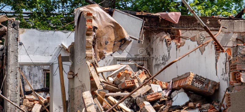 Panorama of a demolition house demolition construction industry stock photography