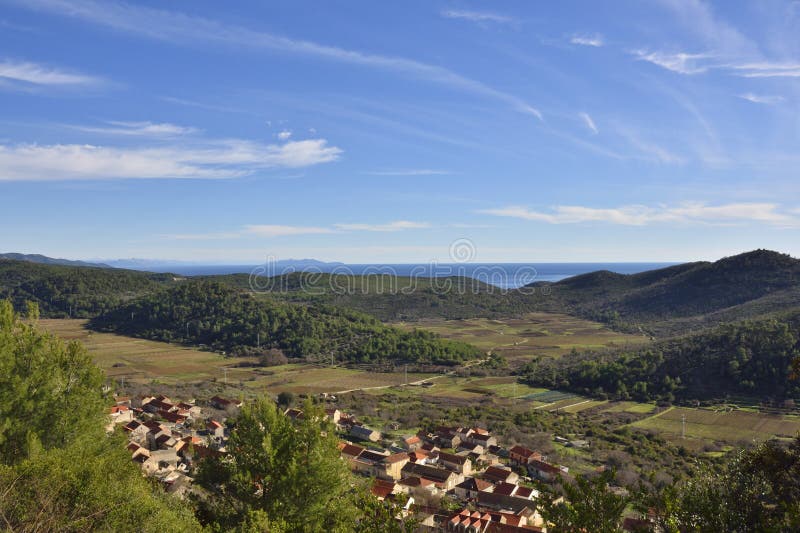 View south across fields and landscape near the village of Smokvica in the  central region of the  island of Korcula, Croatia. View south across fields and landscape near the village of Smokvica in the  central region of the  island of Korcula, Croatia.