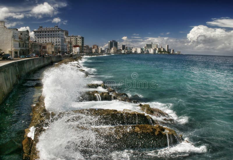 View from quay Malecon on ocean and Havana city. Cuba island. View from quay Malecon on ocean and Havana city. Cuba island.