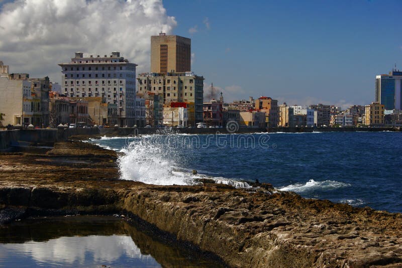 View from quay Malecon on ocean and Havana city. Cuba island. View from quay Malecon on ocean and Havana city. Cuba island.