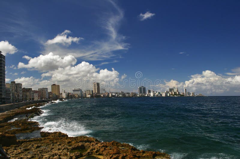 View from quay Malecon on ocean and Havana city. Cuba island. View from quay Malecon on ocean and Havana city. Cuba island.