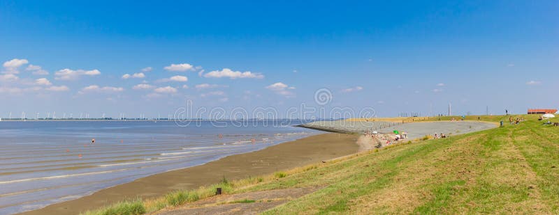 Panorama of The dike at the Dollard bay in Termunterzijl, Netherlands