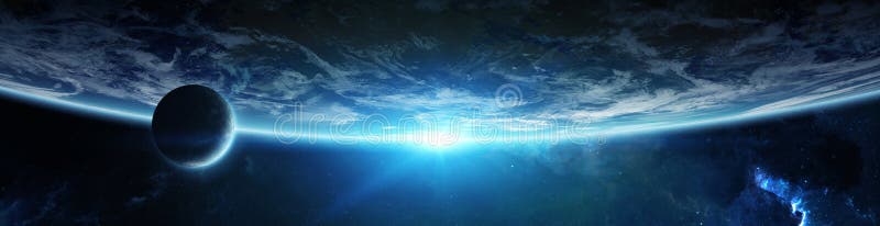Panorama of distant planet system in space 3D rendering elements vector illustration Panorama of distant planet system in space 3D rendering elements vector illustration