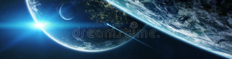 Panorama of distant planet system in space 3D rendering elements vector illustration Panorama of distant planet system in space 3D rendering elements vector illustration