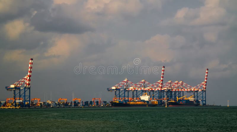 Panorama of Djibouti port , ships and cargo crane