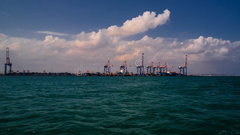 Panorama of Djibouti port , ships and cargo crane