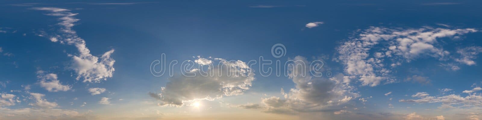 céu azul hdr 360 panorama com lindas nuvens brancas em projeção