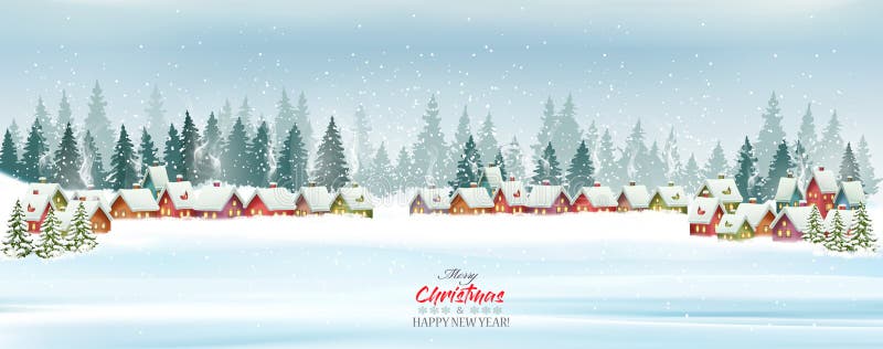 Panorama do Natal do feriado com uma vila do inverno