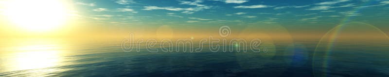 Panorama do pôr do sol e nascer do sol no mar fotos de stock